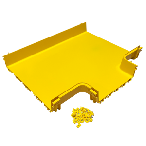 Горизонтальный отвод с лотка 600 мм на лоток 360 мм, монтаж без соединителей, желтый