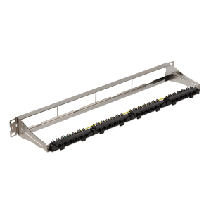 Патч-панель модульная 19", экранированная, на 4 вставки, 1U, с задним органайзером с фиксаторами кабеля