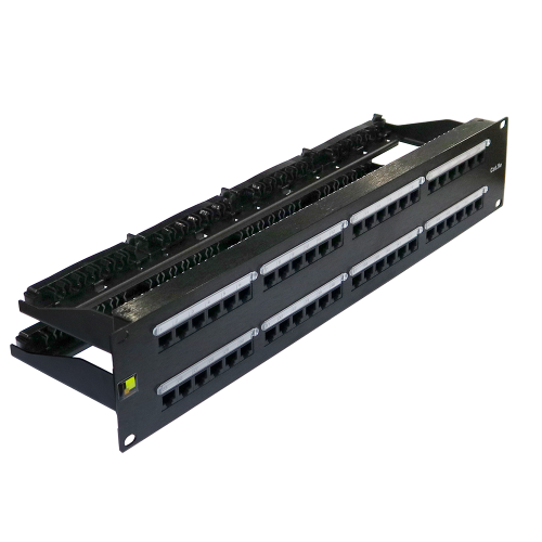 Патч-панель 19", 48 портов RJ45, неэкранированная, кат.5E, 2U, с задним органайзером с фиксаторами кабеля