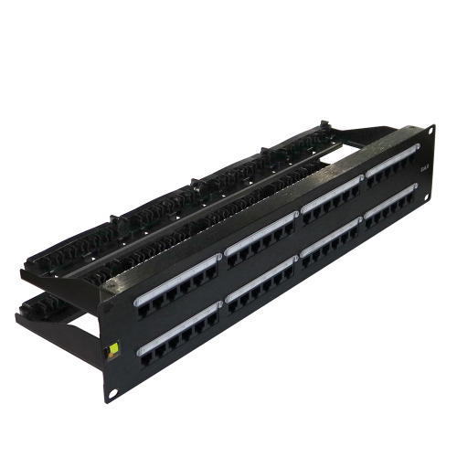 Патч-панель 19", 48 портов RJ45, неэкранированная, кат.6, 2U, с задним органайзером с фиксаторами кабеля