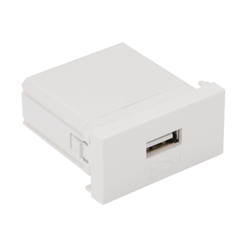 Модуль USB-зарядки, 1 порт USB-A, 2.1A/5V, 22.5x45, белый