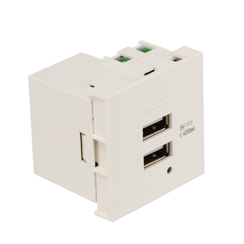 Модуль USB-зарядки, 2 порта USB-A, 4.2A/5V, 45x45, белый