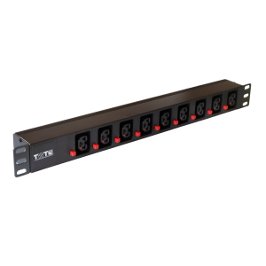 Блок розеток 19", 1-фазный без выключателя, 16A / 250V, 9xC39 с фиксатором вилки, без шнура питания, разъем C20
