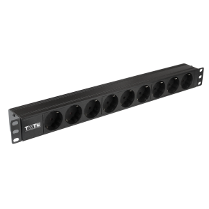 Блок розеток 19", 1-фазный без выключателя, 16A / 250V, 9xSchuko, без шнура питания, разъем C20