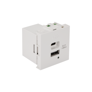 Модуль USB-зарядки, 1 порт USB-C + 1 порт USB-A, 4.2A/5V, 45x45, белый