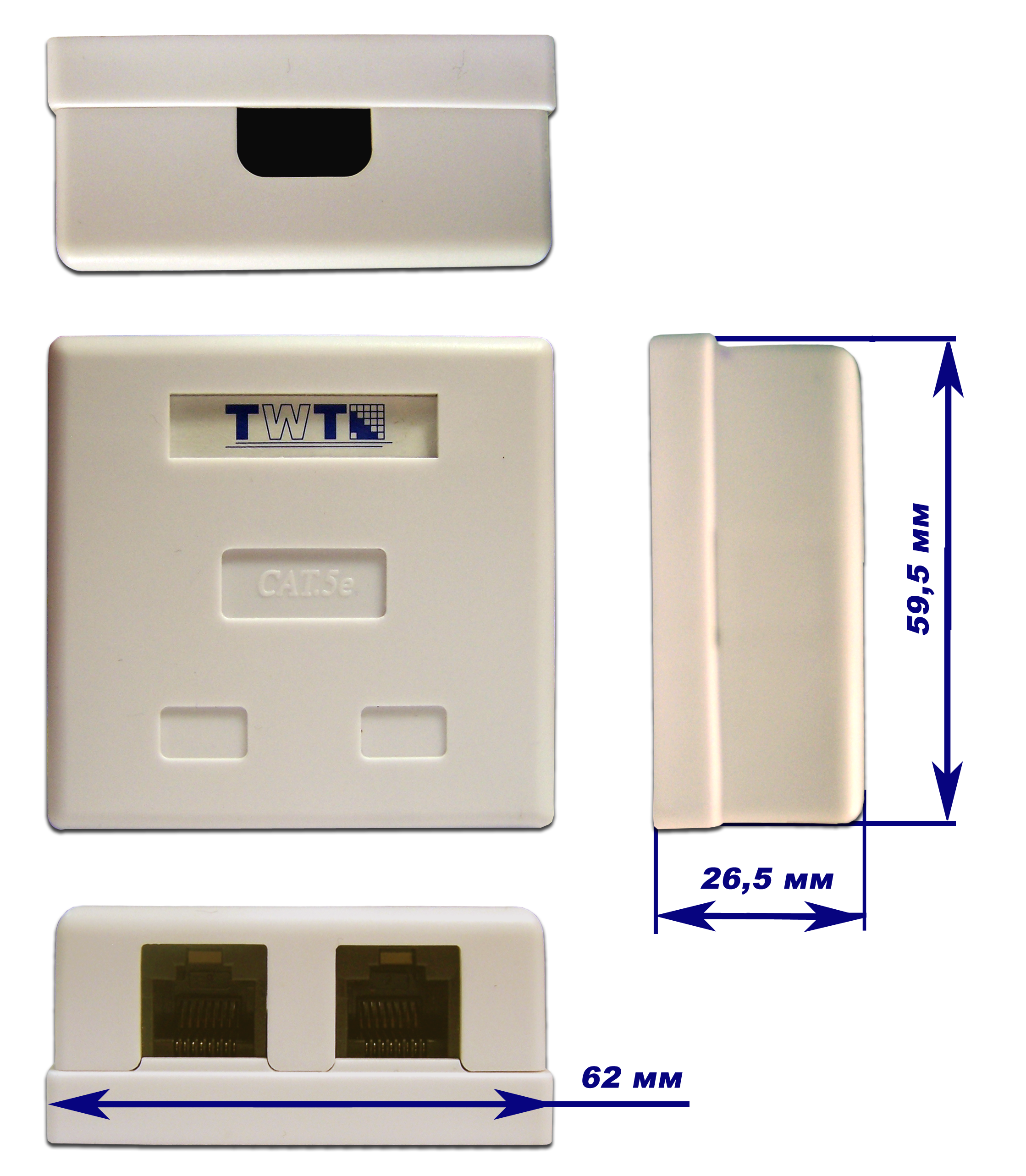 Розетка телекоммуникационная rj45 cat 5e 2 порта для монтажа в кабель канал