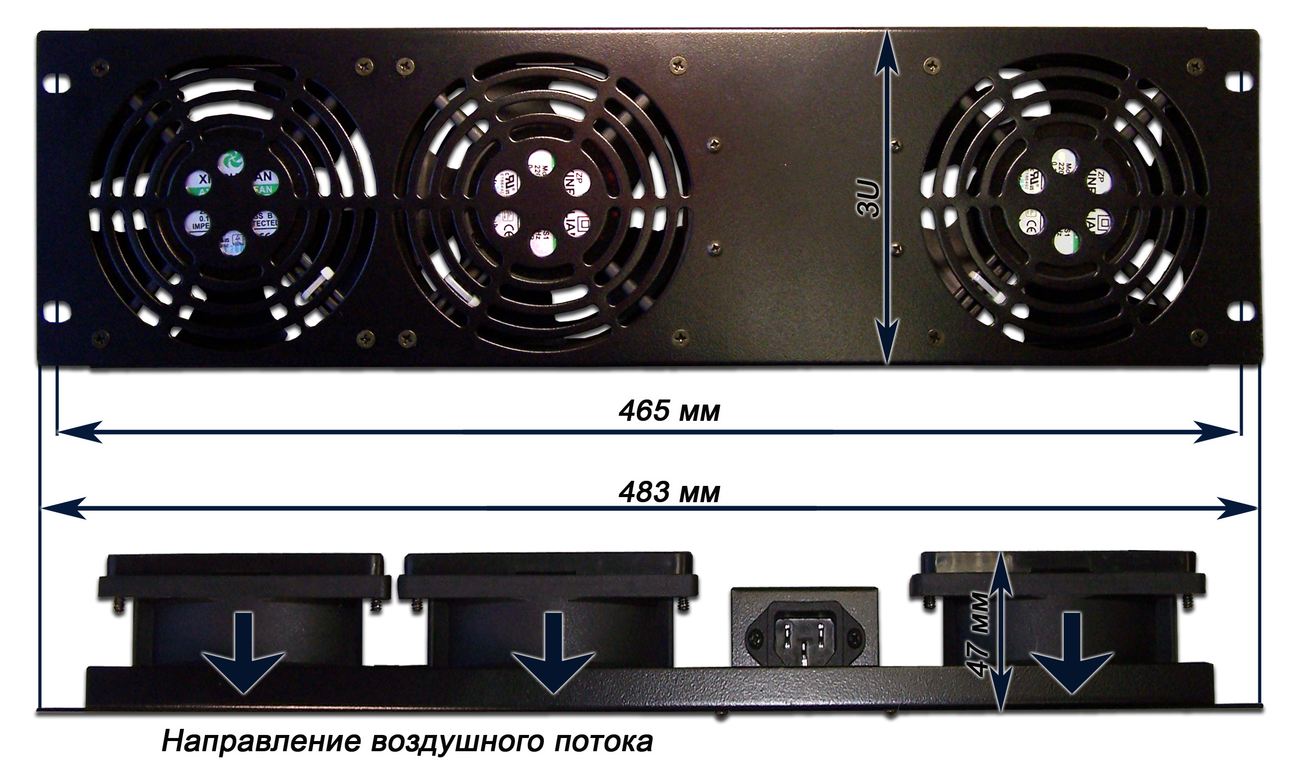 Блок вентиляторов в шкаф 19 с термостатом